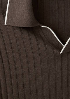 Ribbed linen lyocell blend polo — Brown 7
