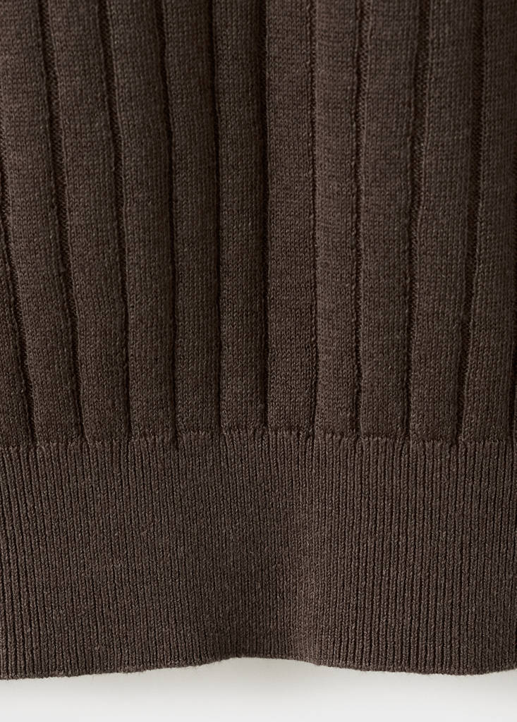 Ribbed linen lyocell blend polo — Brown
