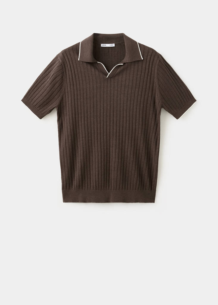 Ribbed linen lyocell blend polo — Brown