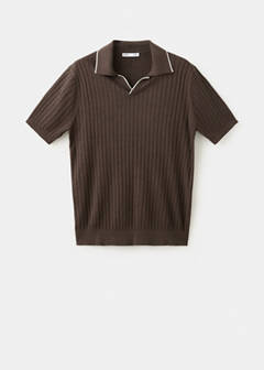 Ribbed linen lyocell blend polo — Brown 6
