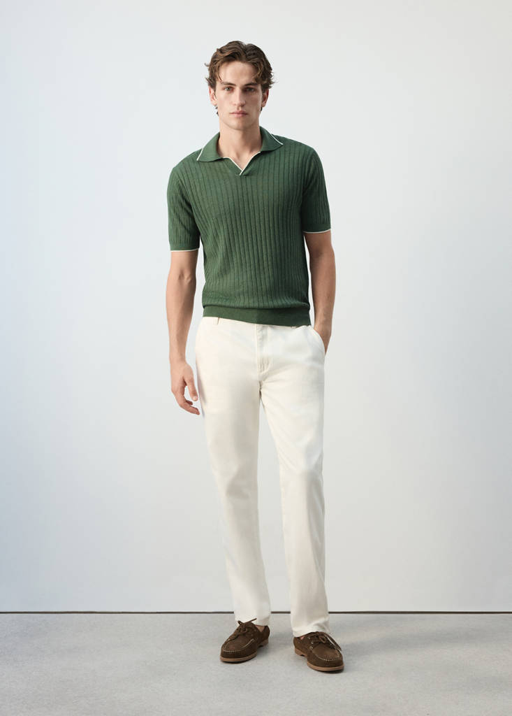 Ribbed linen lyocell blend polo — Forest Green