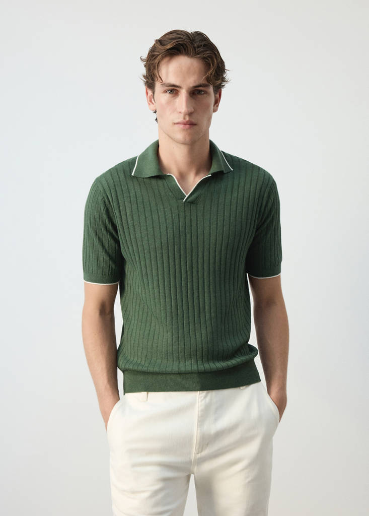 Ribbed linen lyocell blend polo — Forest Green