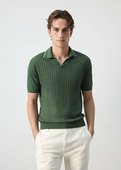 Ribbed linen lyocell blend polo — Forest Green 1