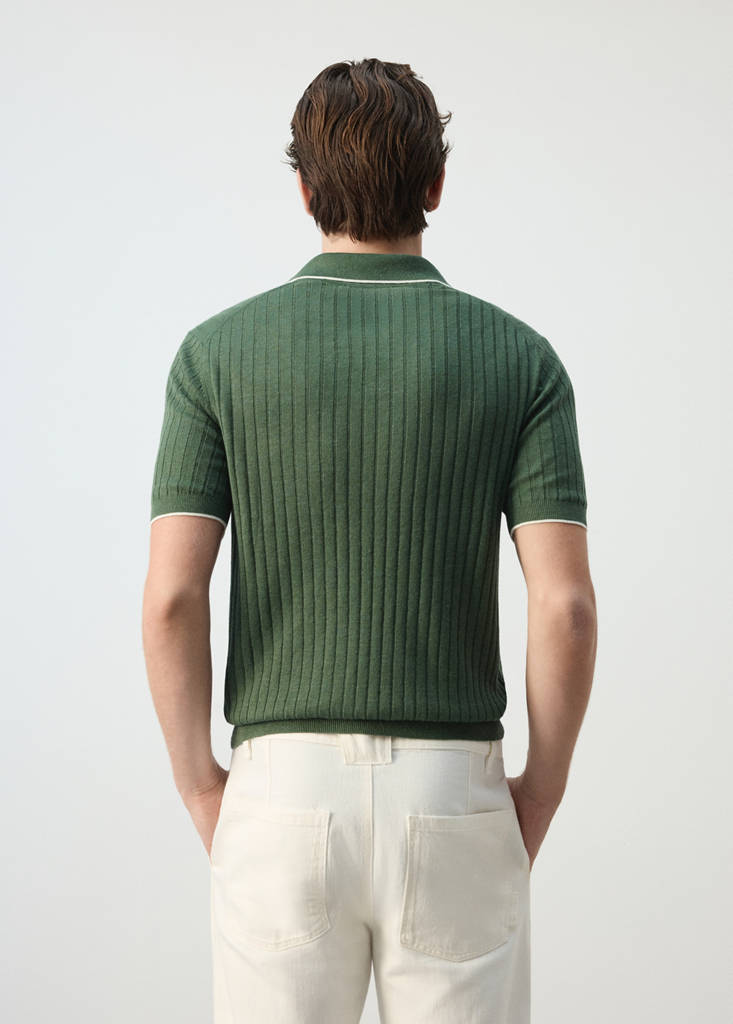 Ribbed linen lyocell blend polo — Forest Green