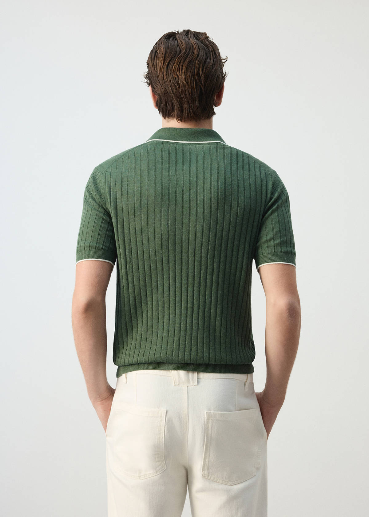 Ribbed linen lyocell blend polo — Forest Green