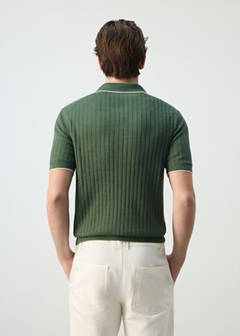 Ribbed linen lyocell blend polo — Forest Green 3