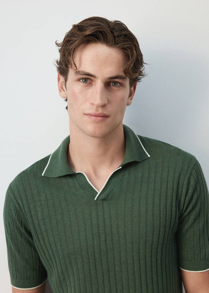 Ribbed linen lyocell blend polo — Forest Green