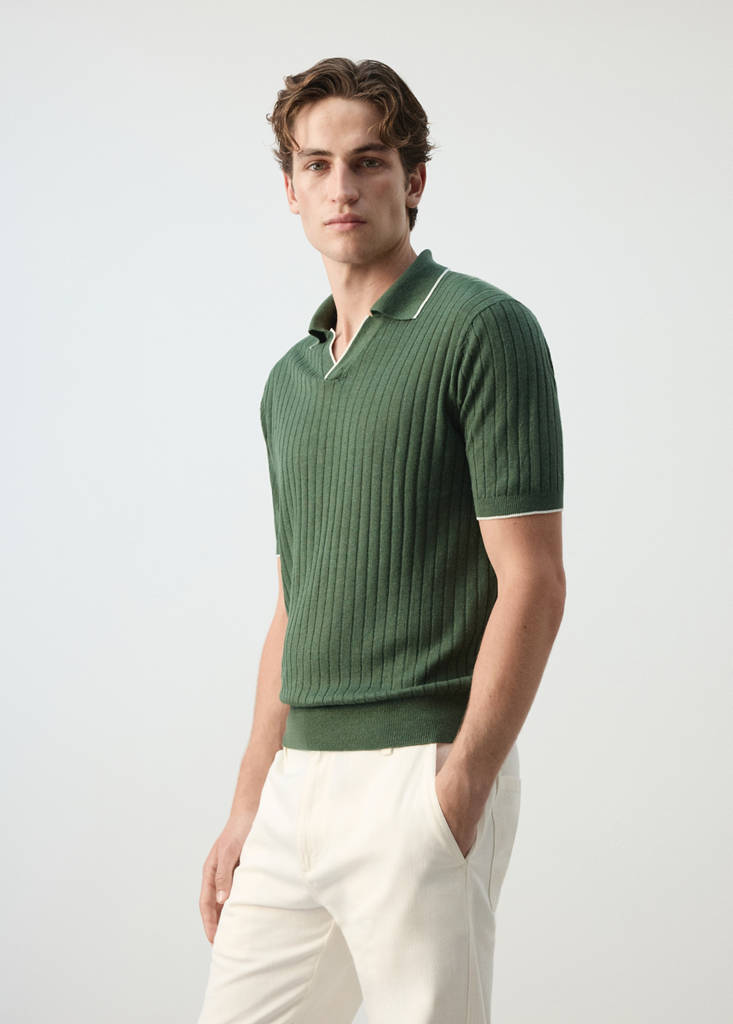 Ribbed linen lyocell blend polo — Forest Green