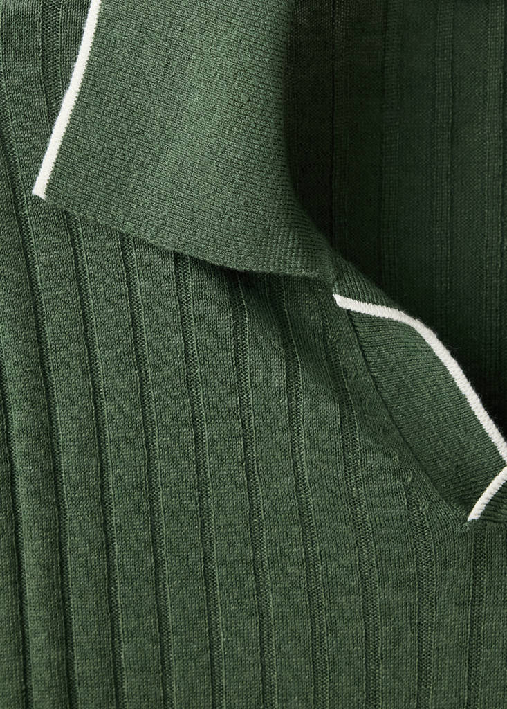 Ribbed linen lyocell blend polo — Forest Green