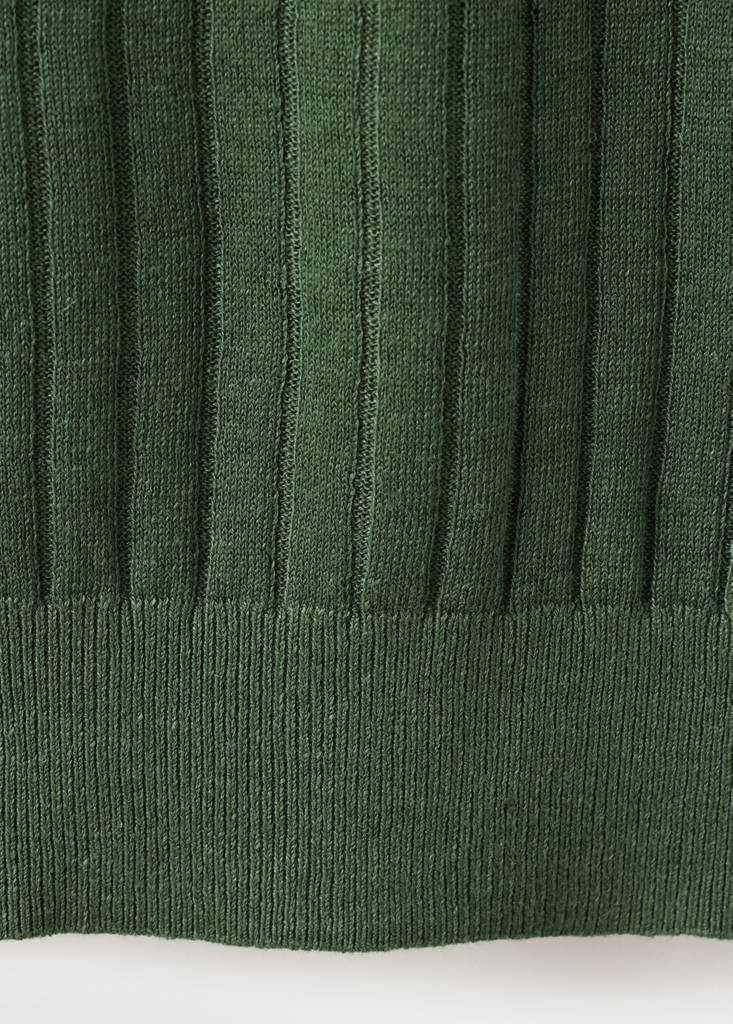 Ribbed linen lyocell blend polo — Forest Green
