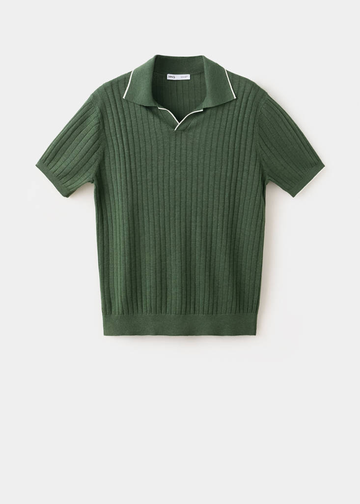 Ribbed linen lyocell blend polo — Forest Green