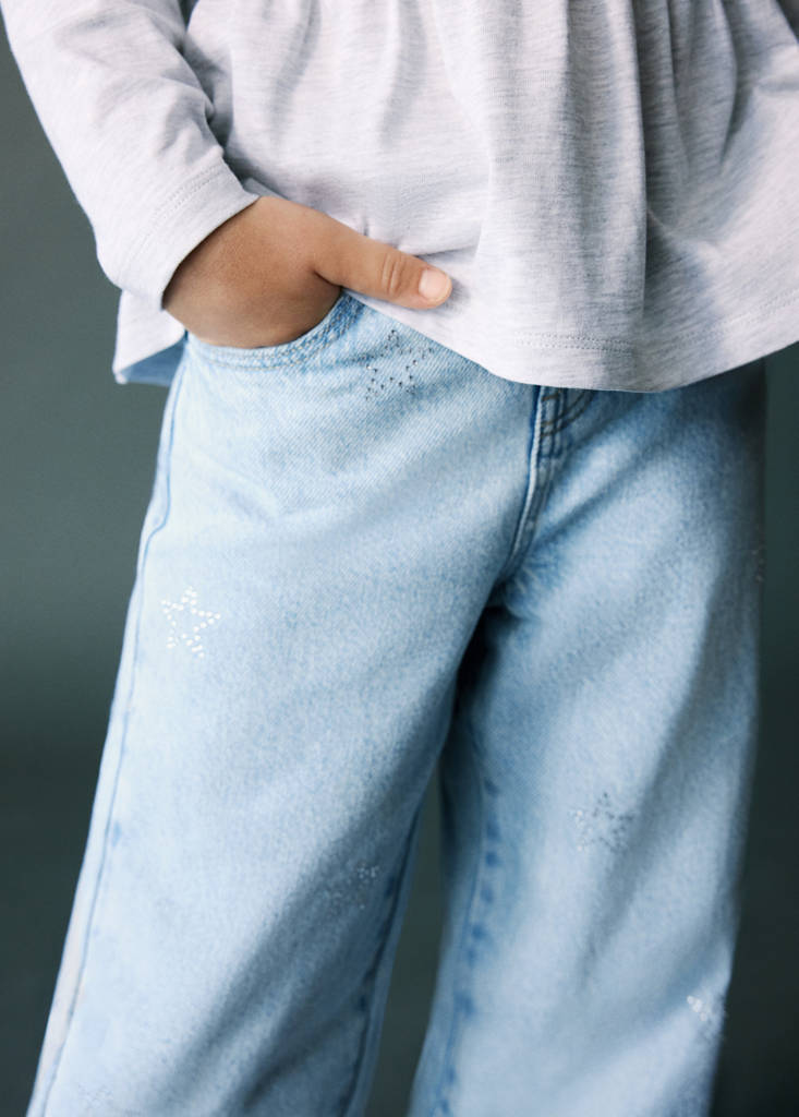 Straight jeans with star strass — Light Blue