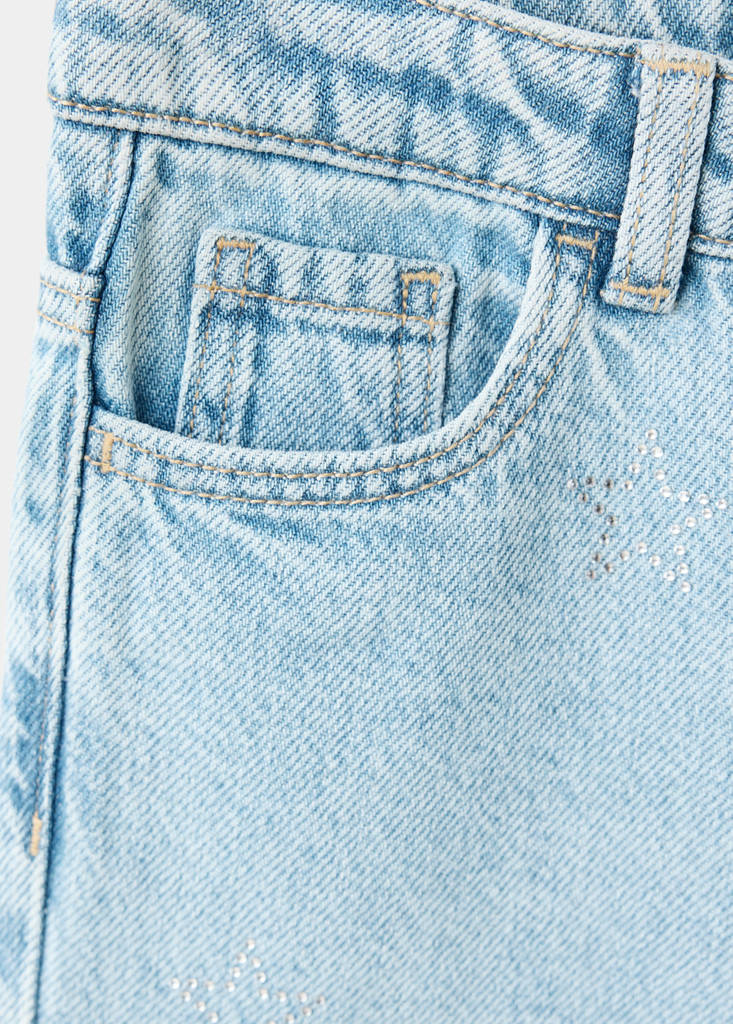 Straight jeans with star strass — Light Blue