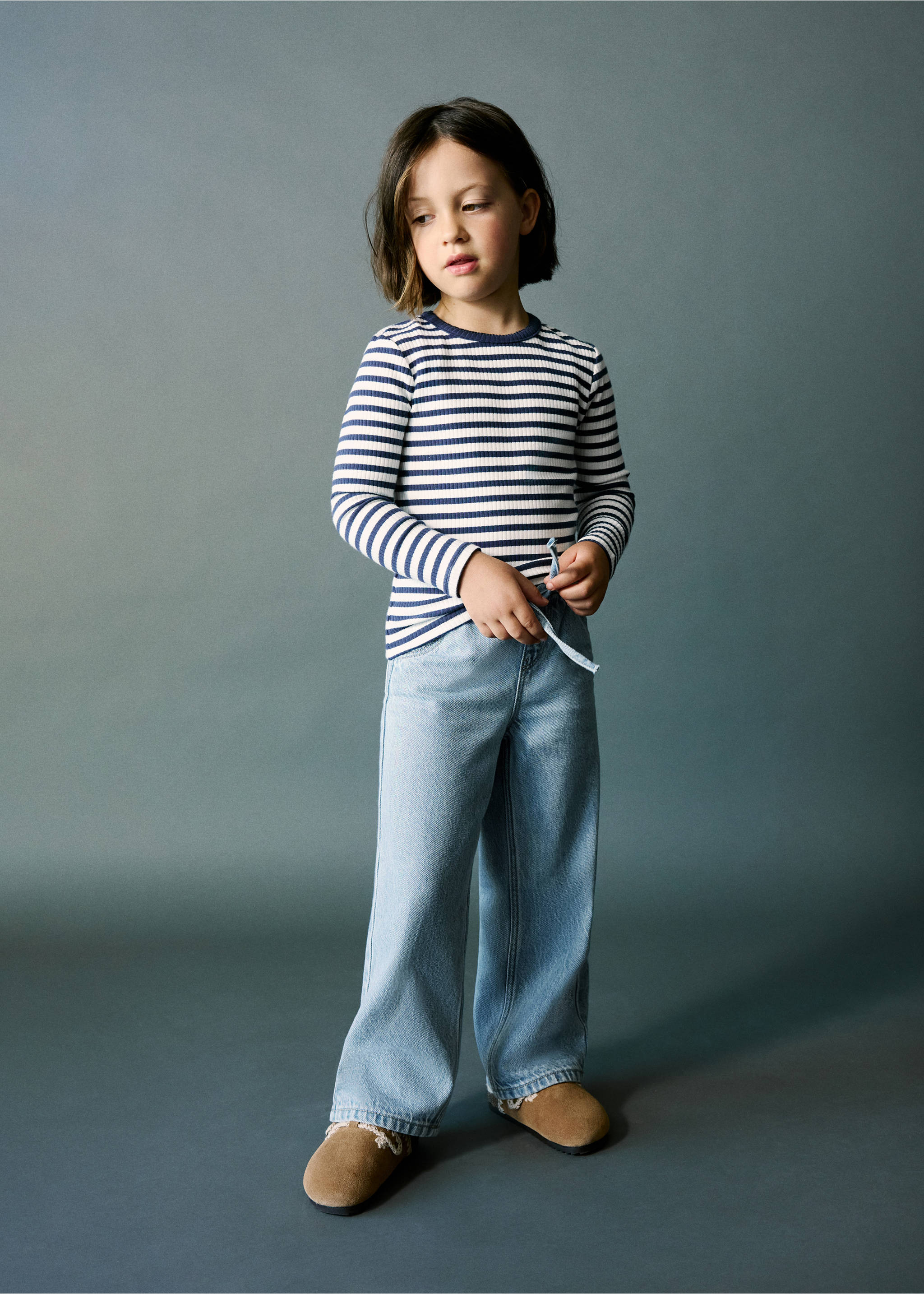 Straight-leg jeans with elasticated waistband - General plane, Medium Blue. Ref: 37012904-00.