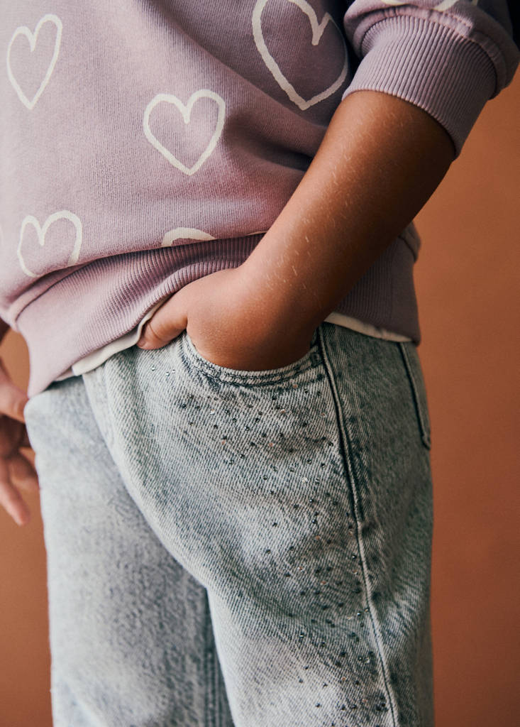 Paperbag jeans with rhinestones — Denim Grey