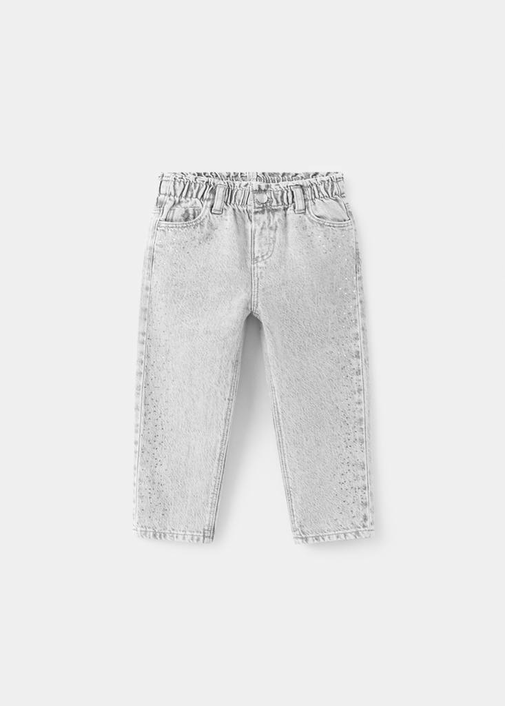 Paperbag jeans with rhinestones — Denim Grey