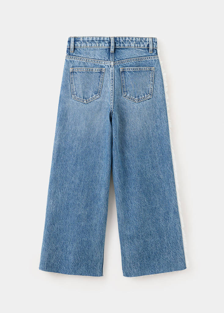 Wide-leg jeans with frayed seams — Medium Blue