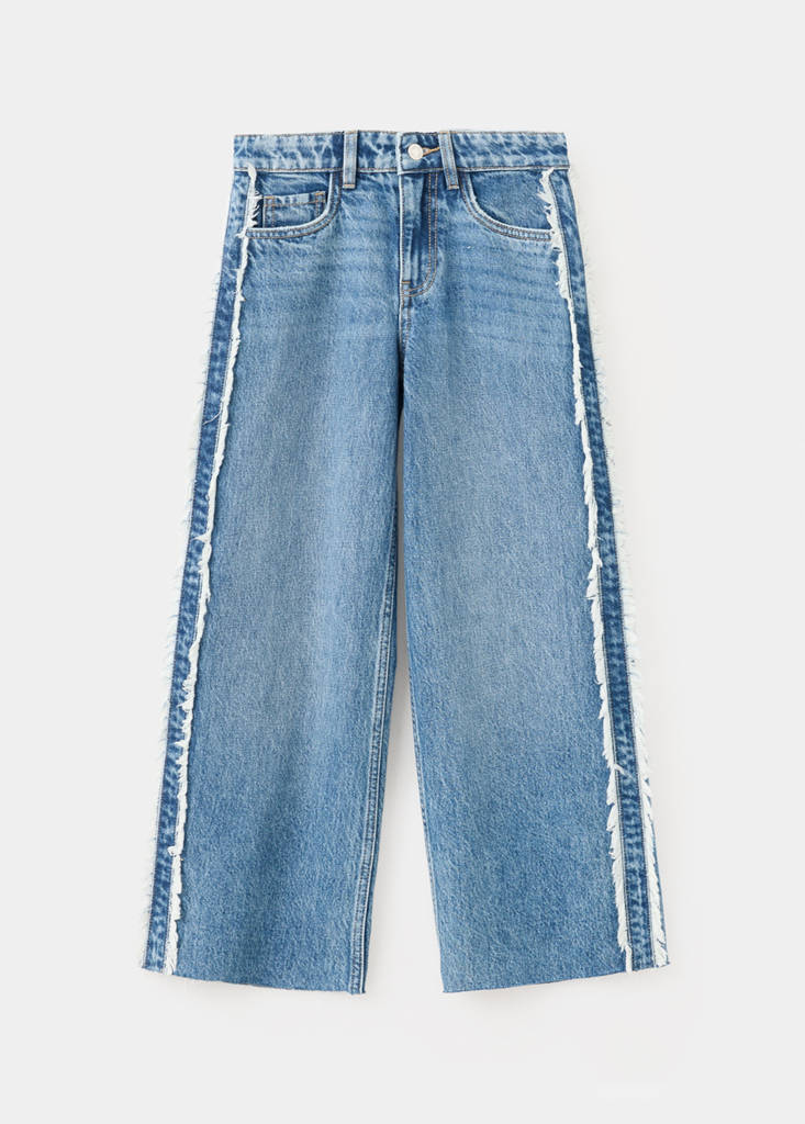 Wide-leg jeans with frayed seams — Medium Blue