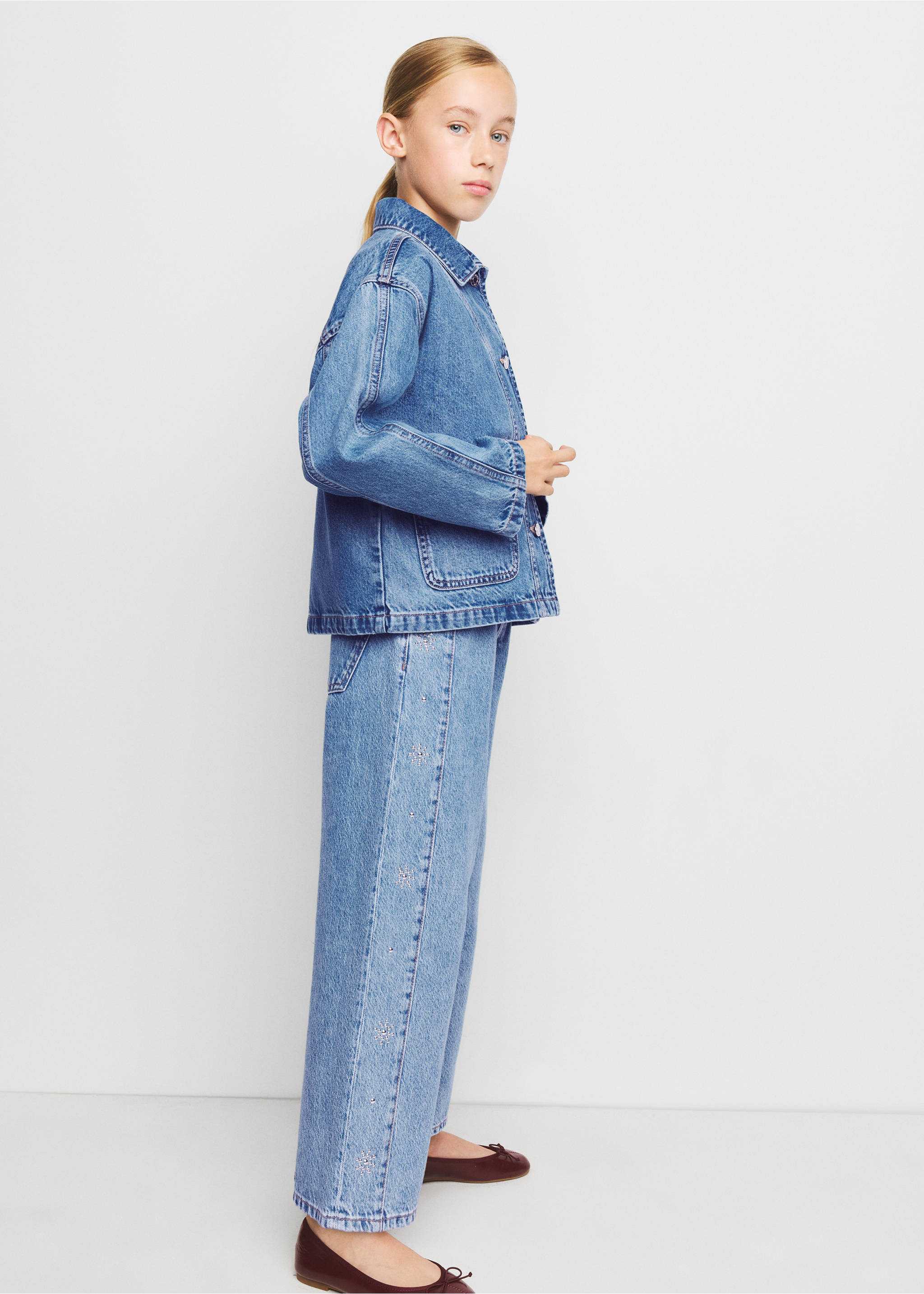 Culotte jeans with stud details - Medium plane, Medium Blue. Ref: 37012911-00.