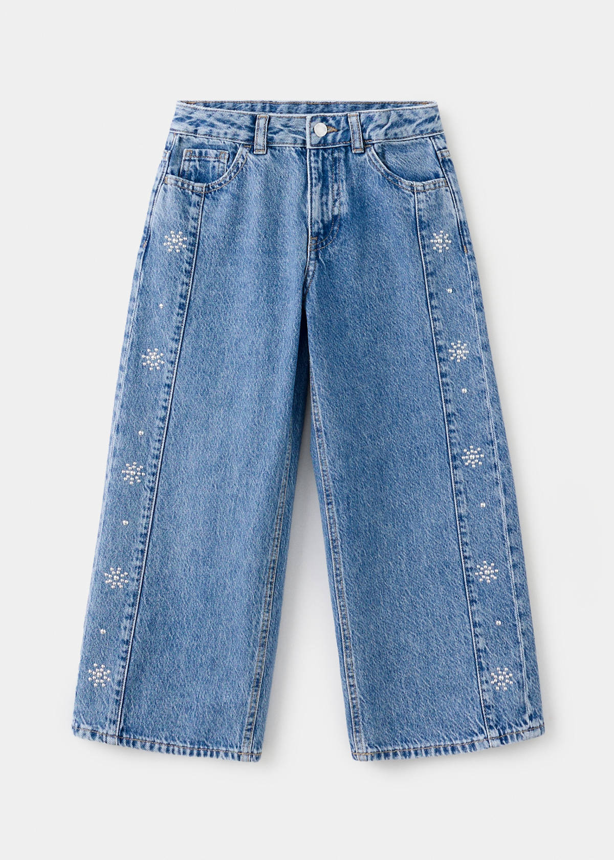 Culotte jeans with studded details — Medium Blue
