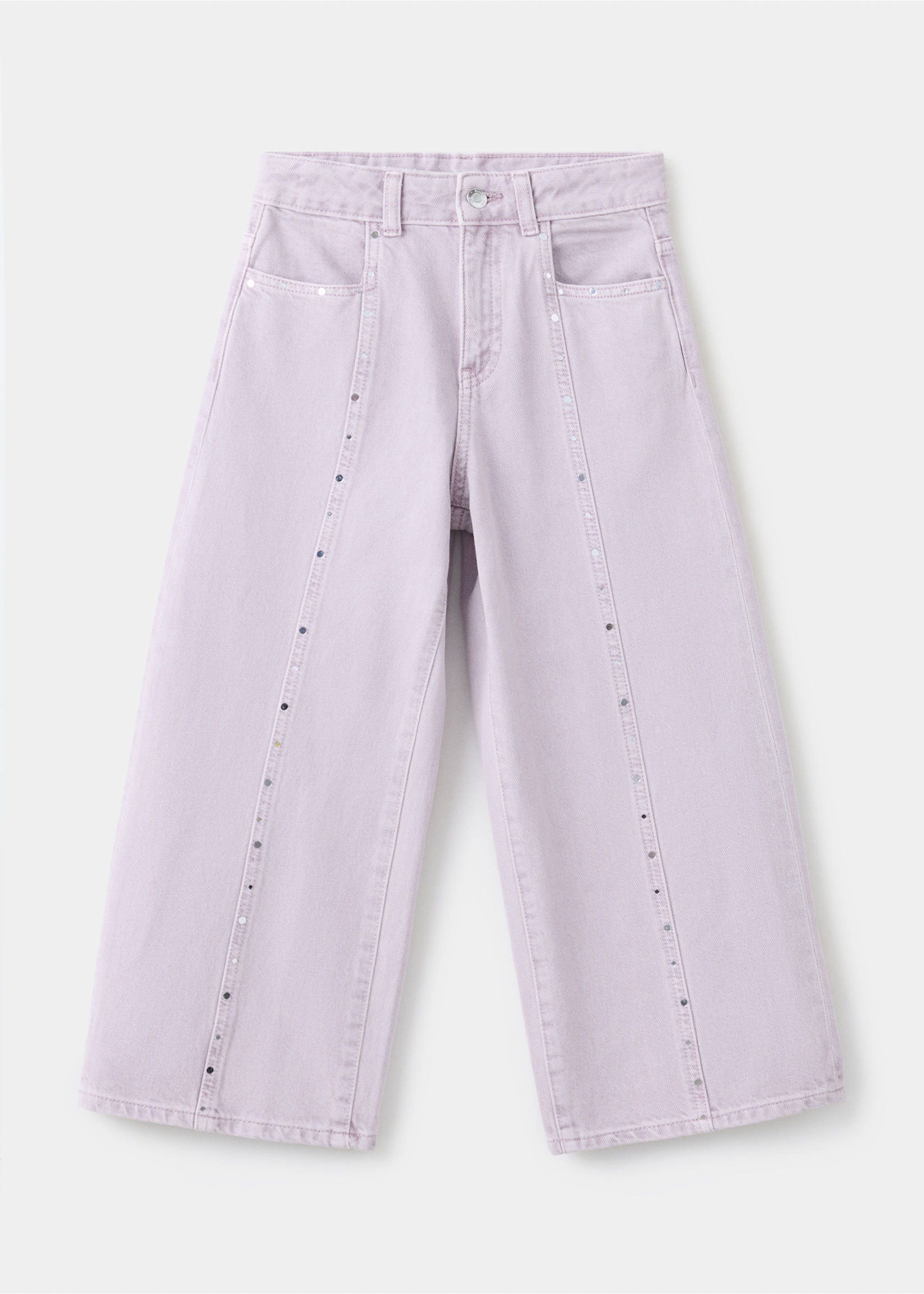 Wide leg jeans with stud details - Article without model, Light/Pastel Purple. Ref: 37012912-00.
