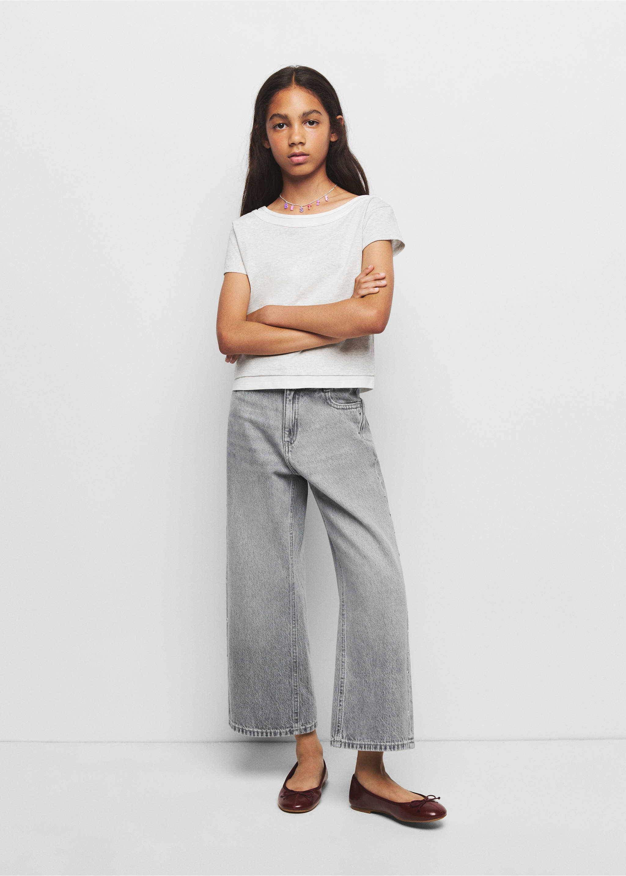 Studded culotte jeans - General plane, Denim Grey. Ref: 37012916-00.