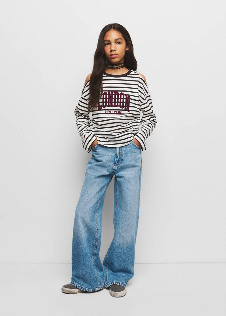Wide leg jeans with rhinestones — Medium Blue