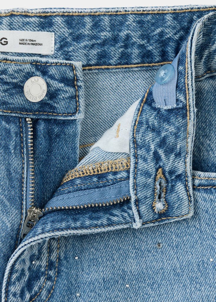 Wide leg jeans with rhinestones — Medium Blue