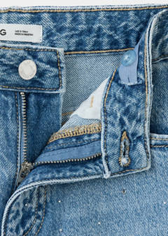 Wide leg jeans with rhinestones — Medium Blue 4