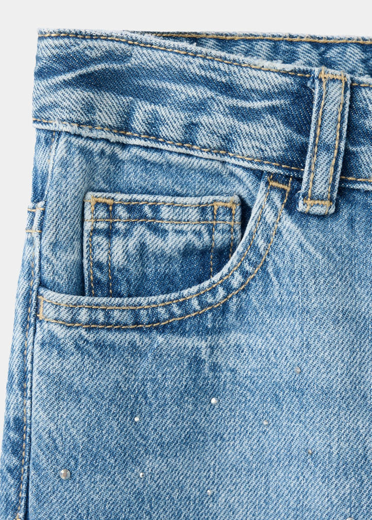 Wide leg jeans with rhinestones — Medium Blue