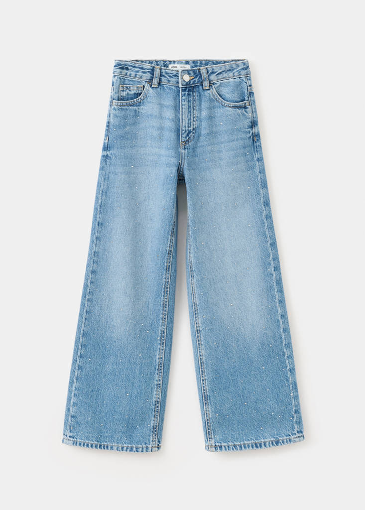 Wide leg jeans with rhinestones — Medium Blue