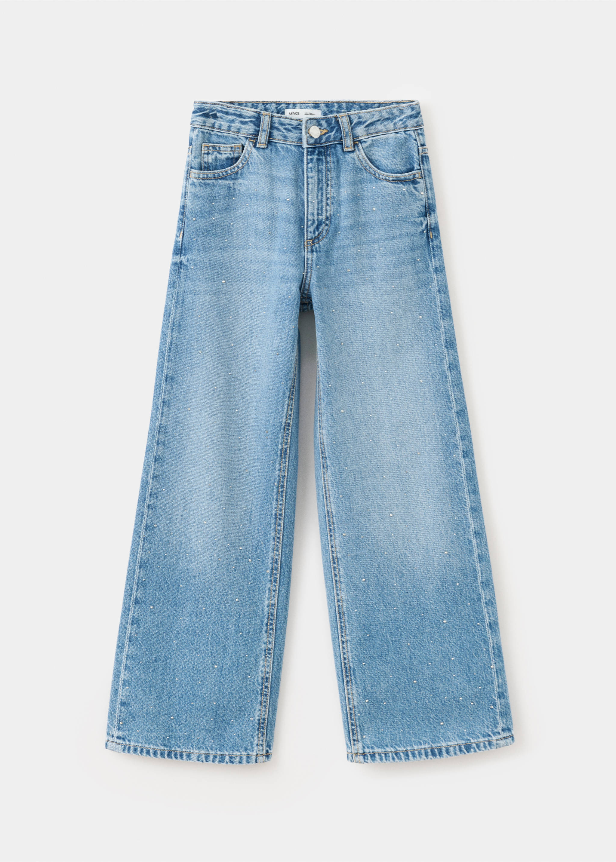 Wide leg jeans with rhinestones - Article without model, Medium Blue. Ref: 37012917-00.