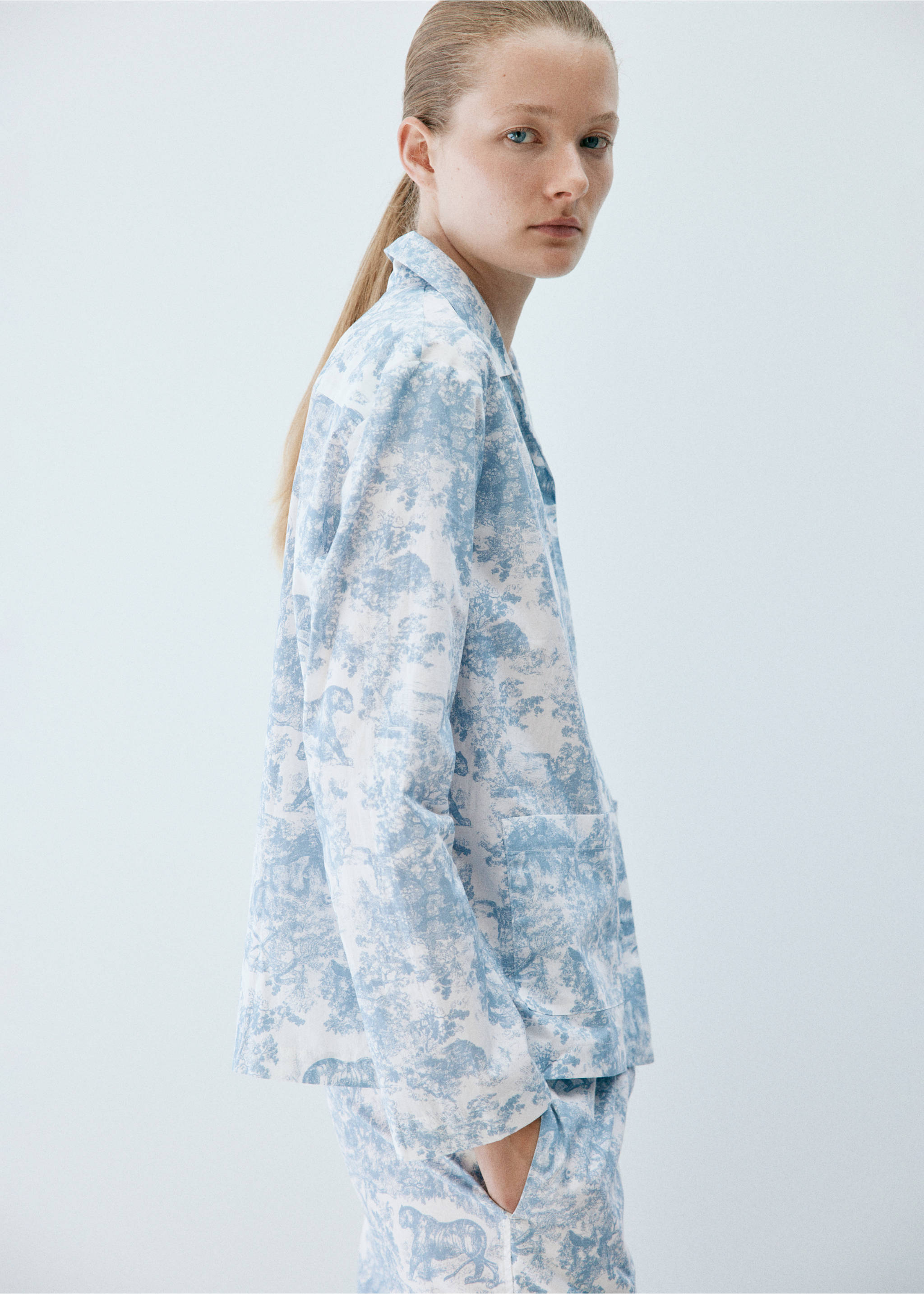 Printed cotton shirt - Medium plane, Blue. Ref: 37012922-00.