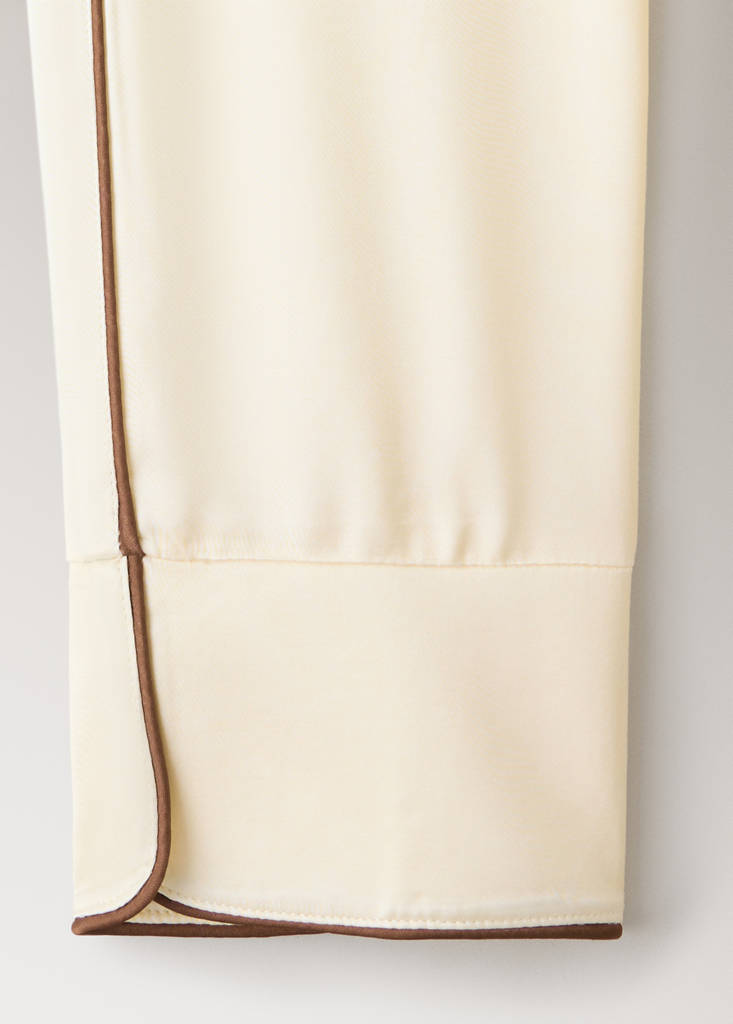 Satin viscose shirt with contrast pipping — Ivory White