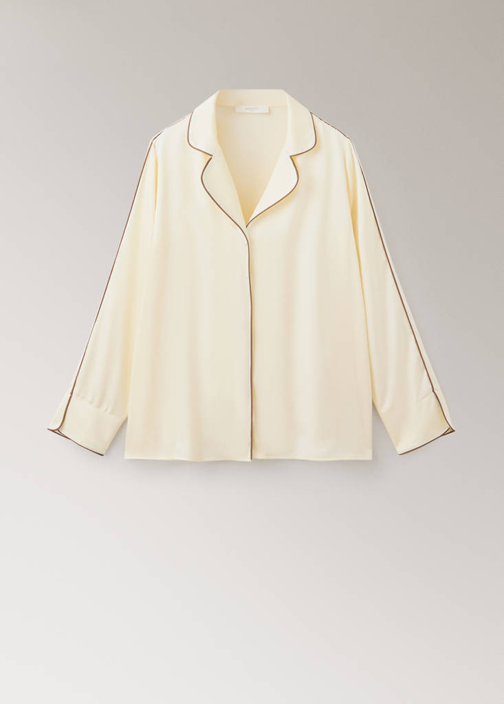 Satin viscose shirt with contrast pipping — Ivory White