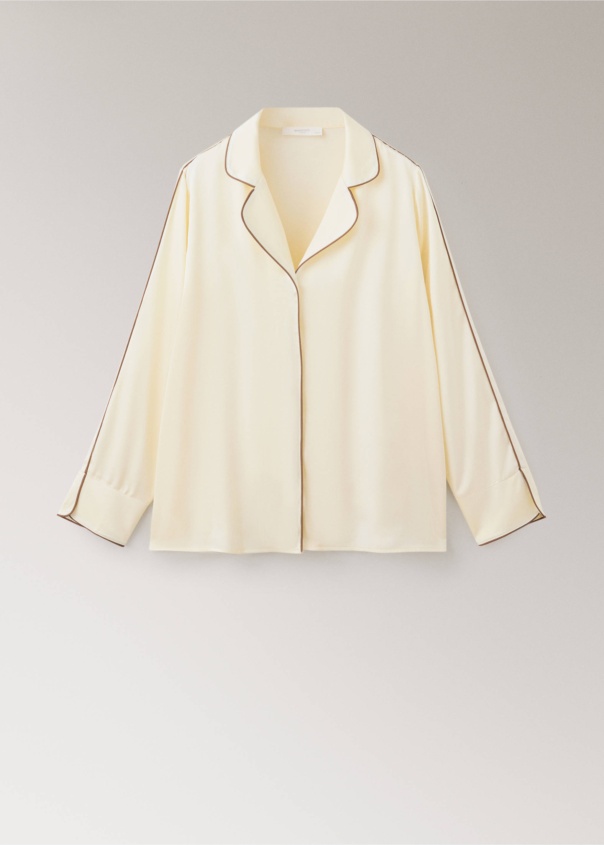 Satin viscose shirt with contrast pipping - Article without model, Ivory White. Ref: 37012923-00.