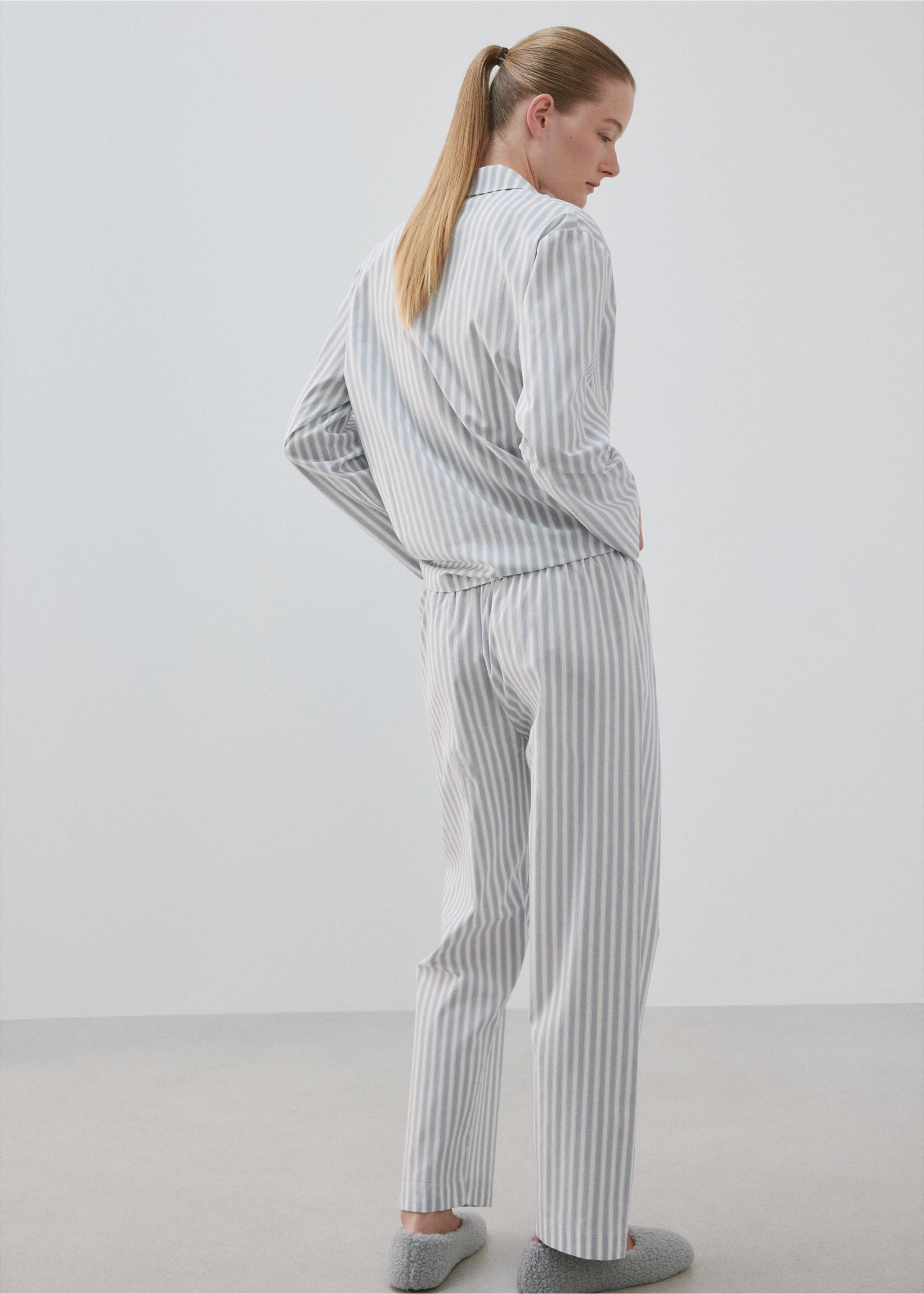 Striped cotton shirt - Reverse of the article, Blue. Ref: 37012924-00.