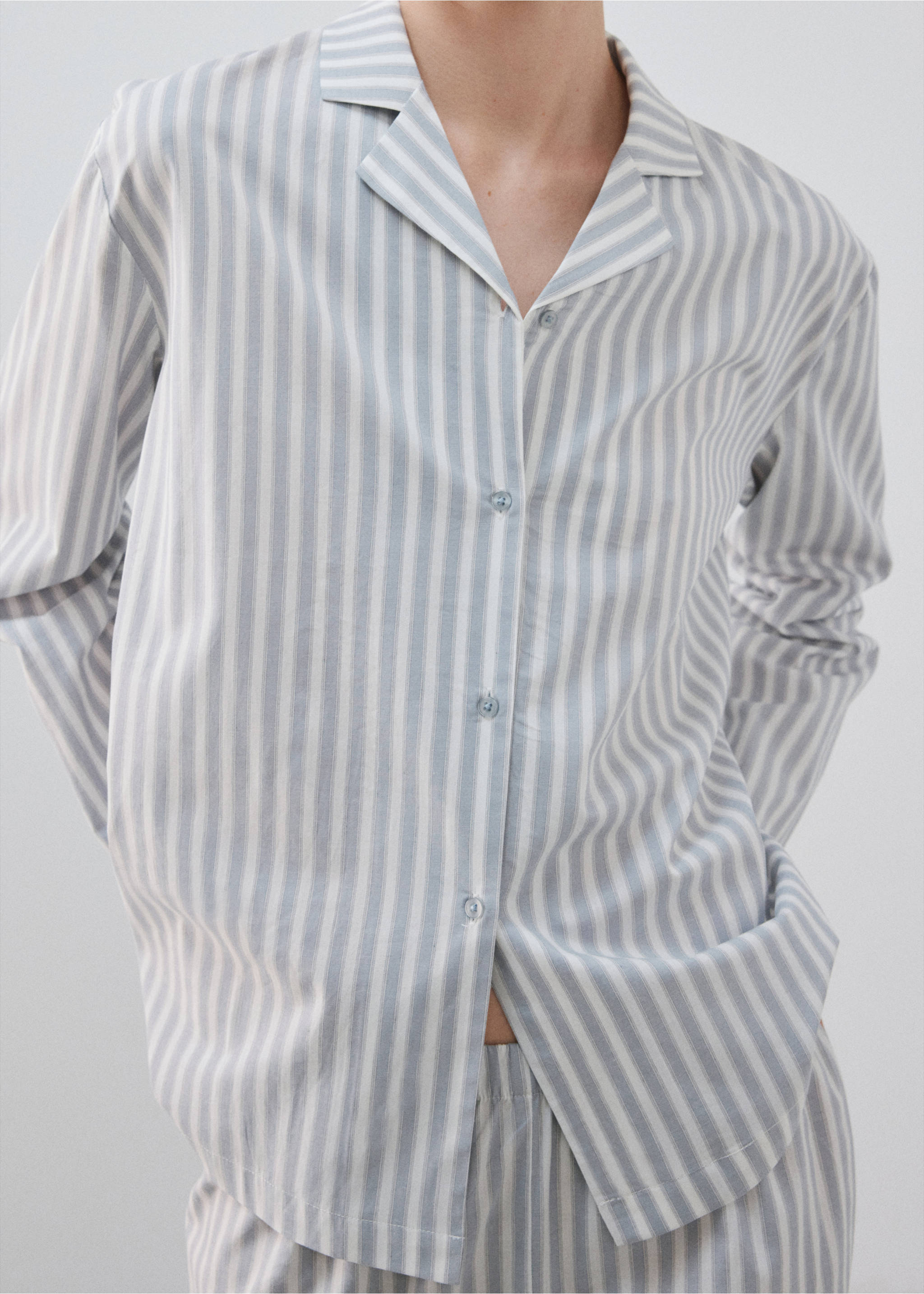Striped cotton shirt - Details of the article 1, Blue. Ref: 37012924-00.