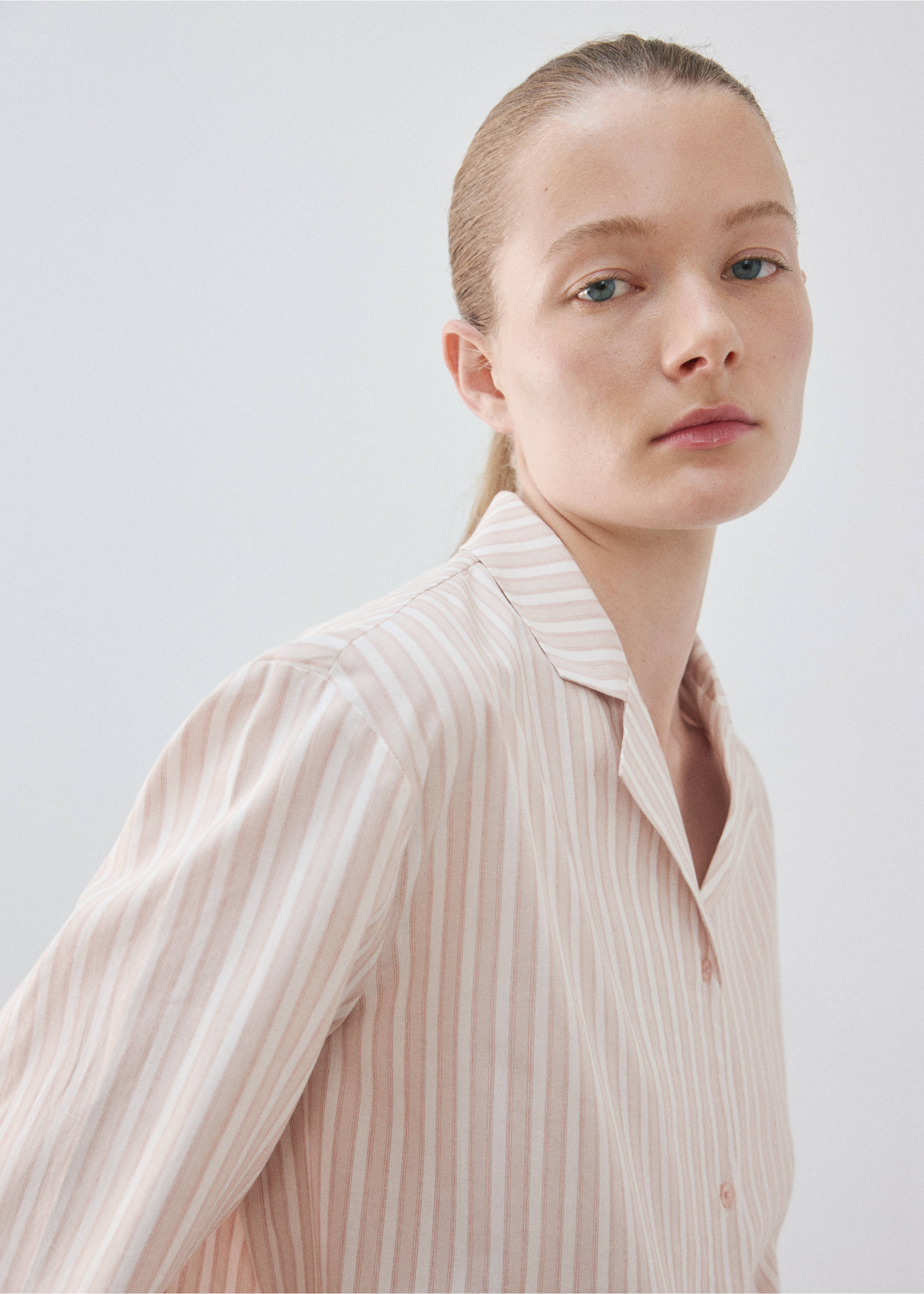 Striped cotton shirt - Medium plane, Pink. Ref: 37012924-00.