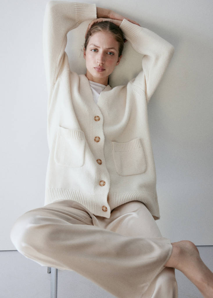 Oversized 100% wool cardigan — Ivory White