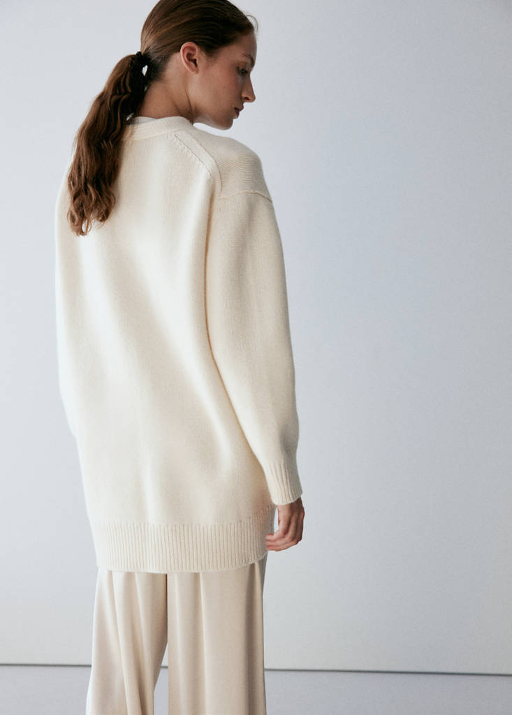 Oversized 100% wool cardigan — Ivory White