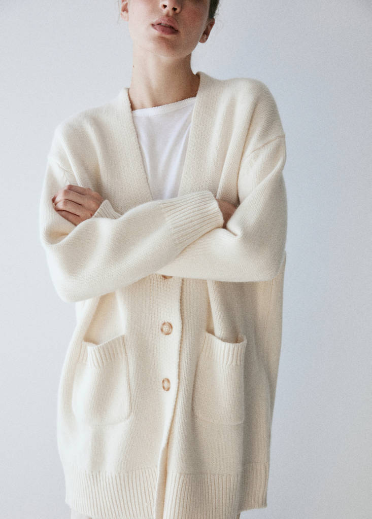 Oversized 100% wool cardigan — Ivory White