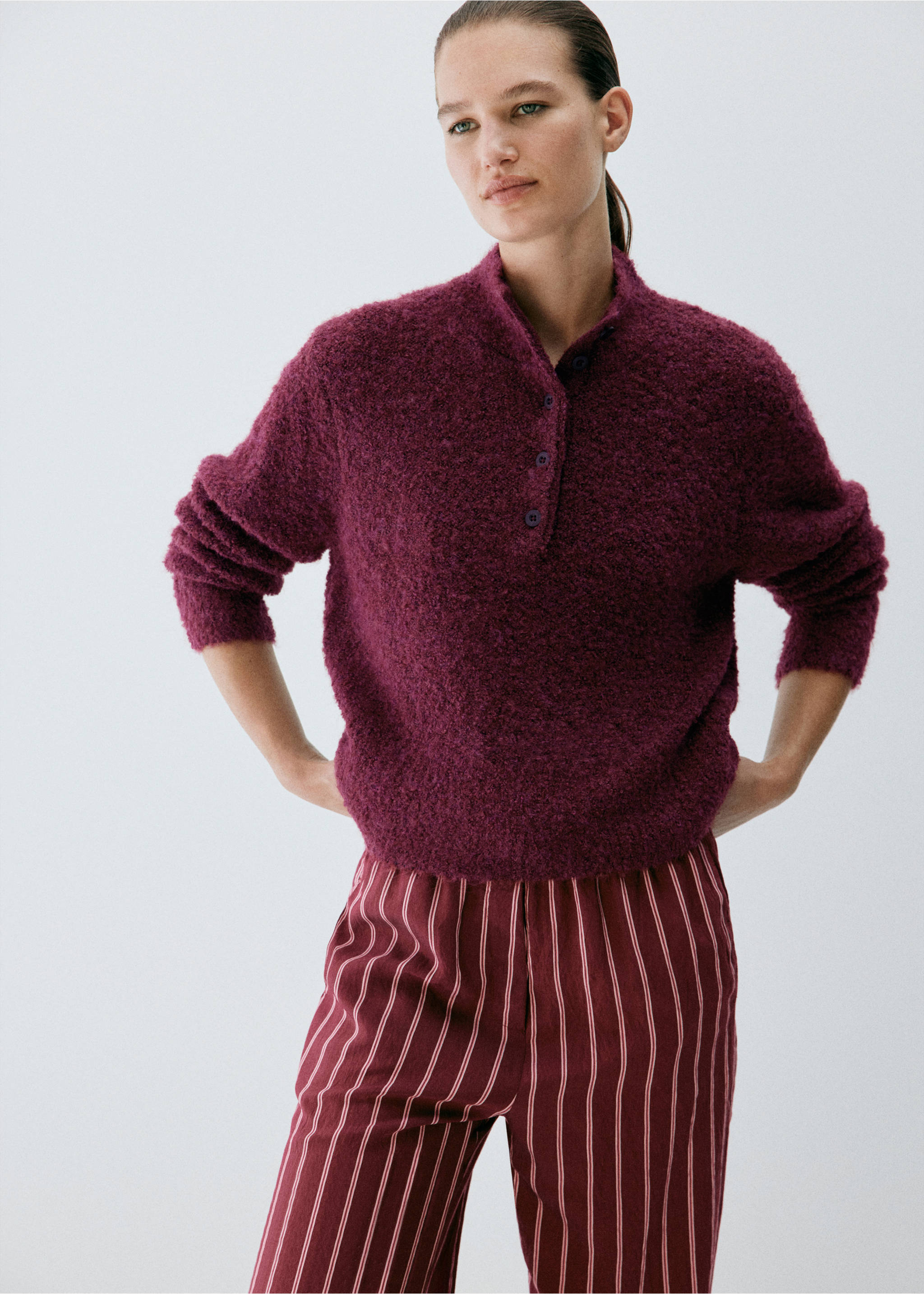Bouclé wool sweater - Medium plane, Burgundy. Ref: 37012928-00.