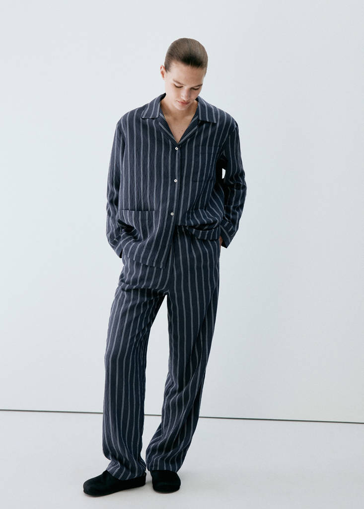 Striped pajama trousers — Navy