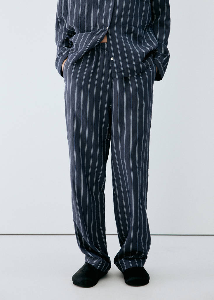 Striped pajama trousers — Navy