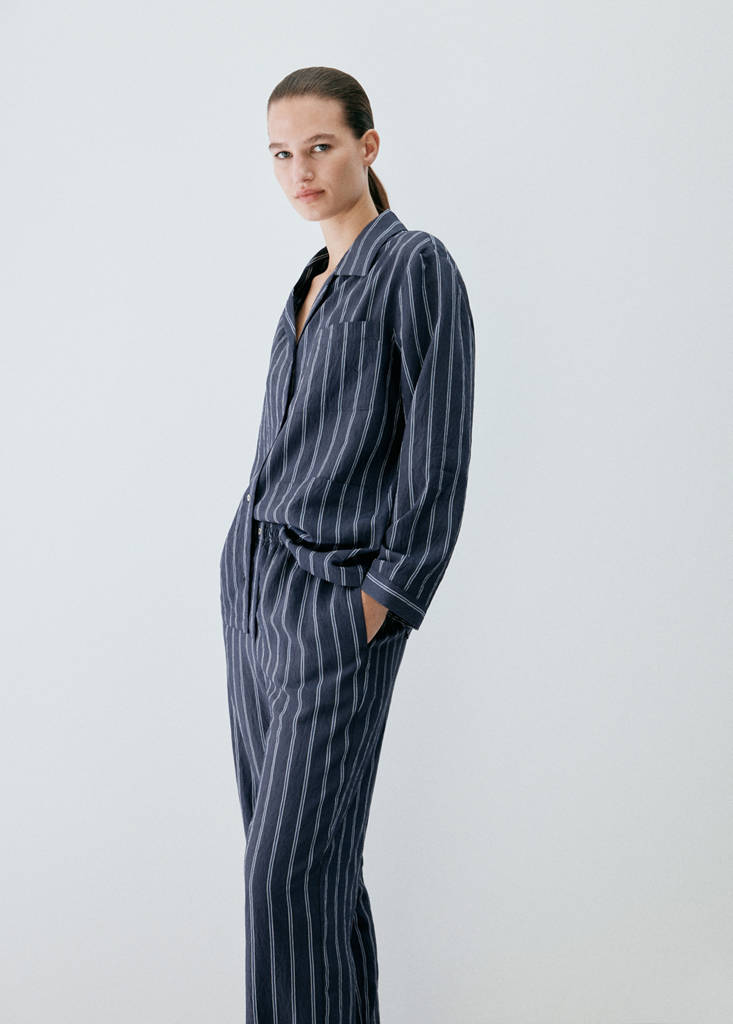 Striped pajama trousers — Navy