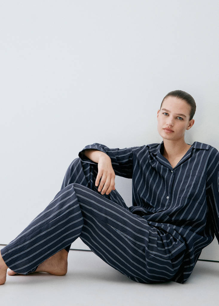 Striped pajama trousers — Navy