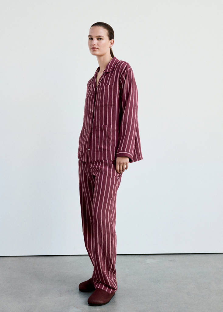Striped pajama trousers — Burgundy