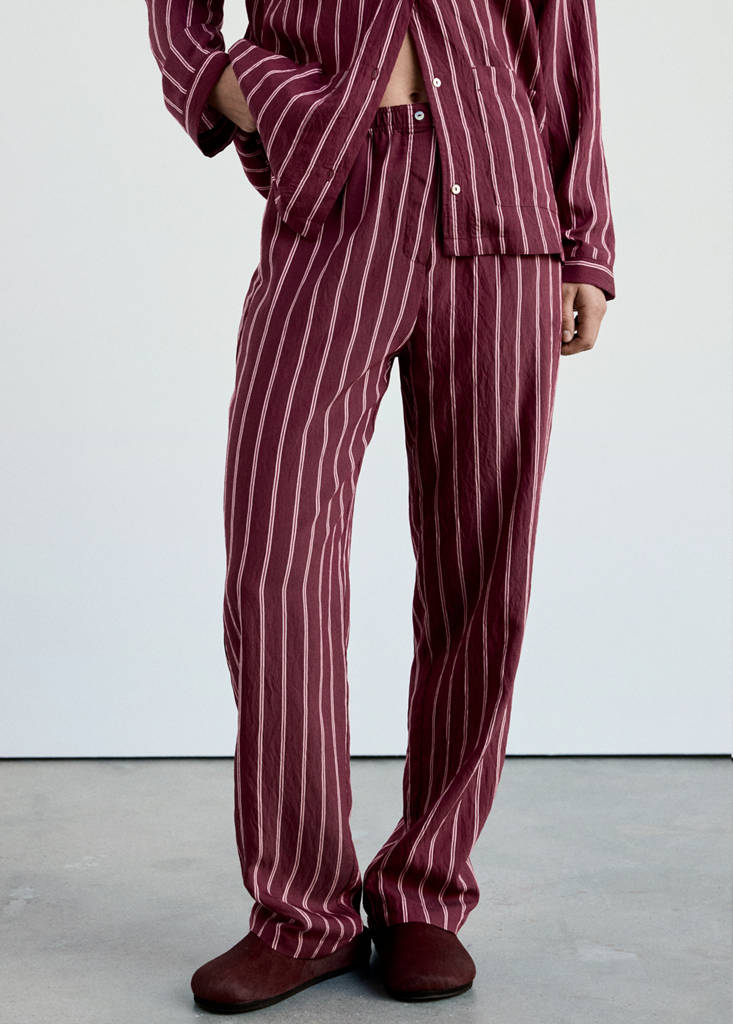 Striped pajama trousers — Burgundy