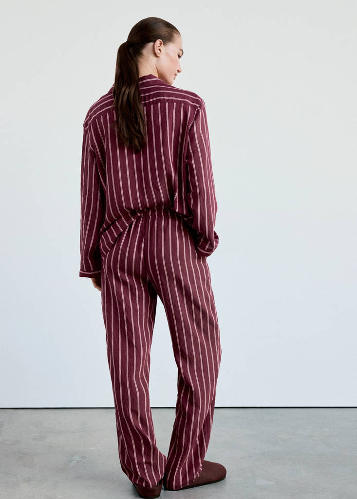 Striped pajama trousers — Burgundy